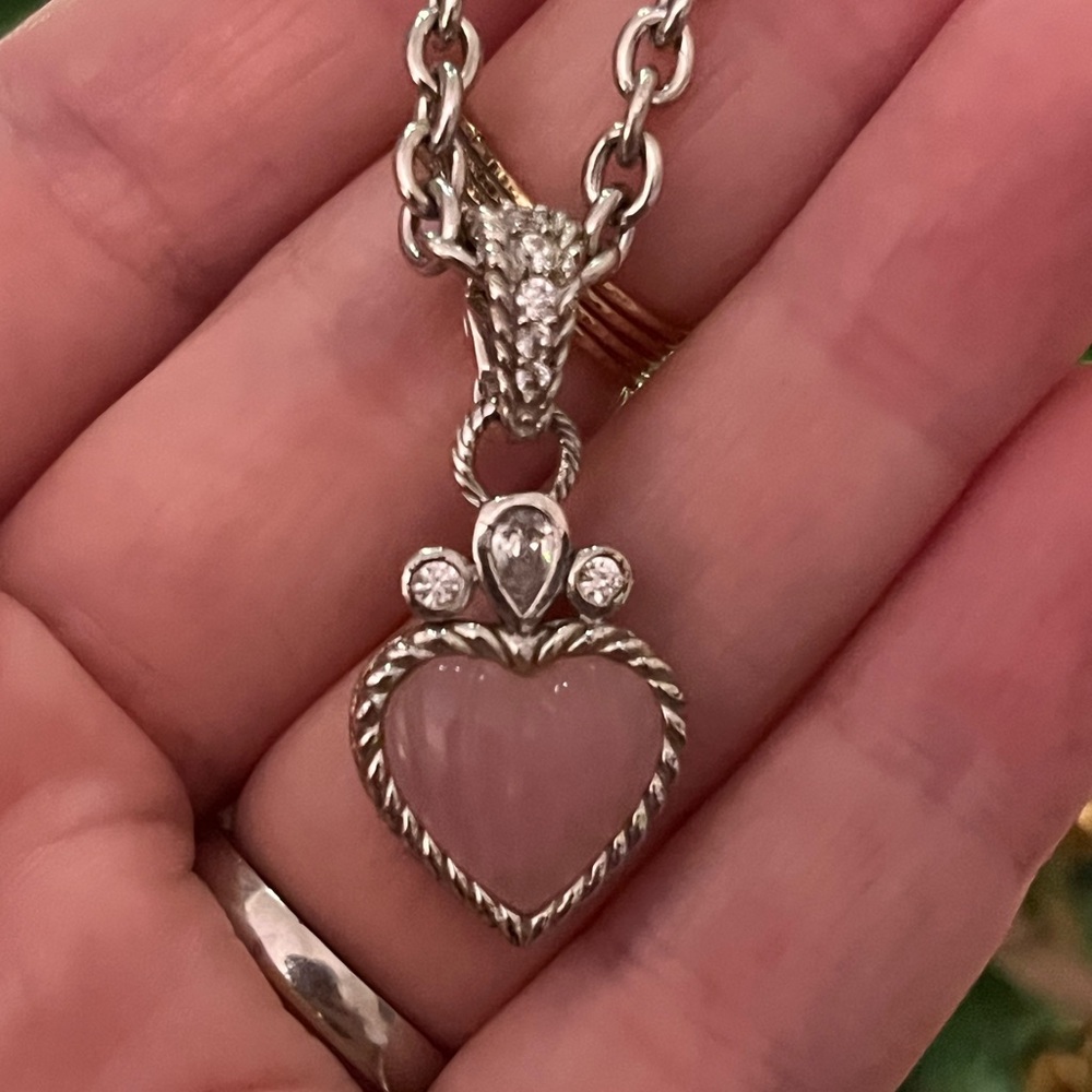Judith Ripka Sterling Silver Pink Heart Pendant Necklace QVC